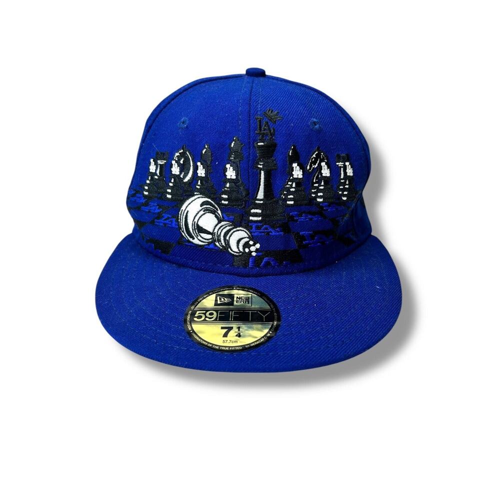 Los Angeles Dodgers Chess New Era 59Fifty Baseball Hat Size 7-1/4‎ MLB Fitted
